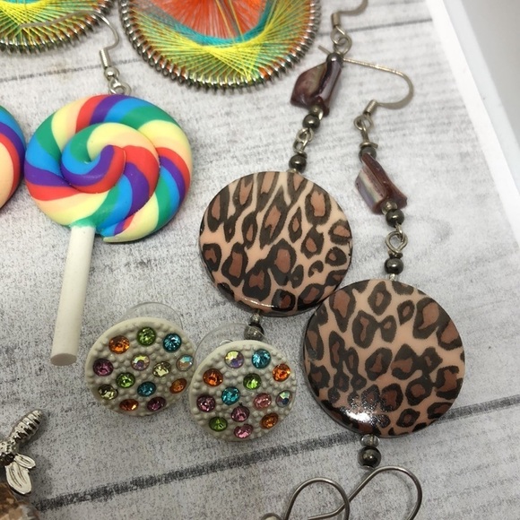 Huge bundle colorful vibrant fun funky boho earrings lot 16 whimsy pop of color. - Picture 11 of 14